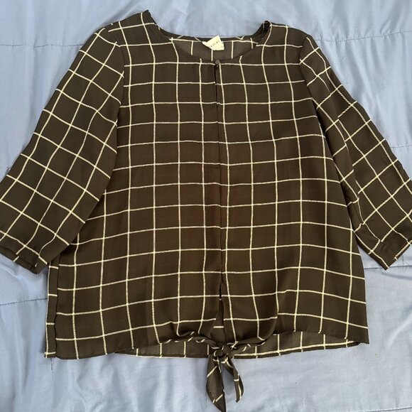 Jules & Leopold Black Windowpane Check Blouse with Front Tie - Size M - Picture 1 of 8